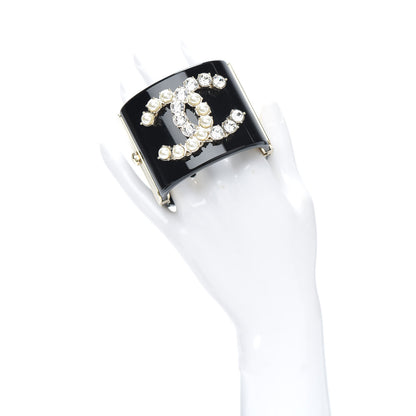 Chanel Resin Crystal Pearl Dazzling Domino CC Cuff Bracelet Black 2 of 4