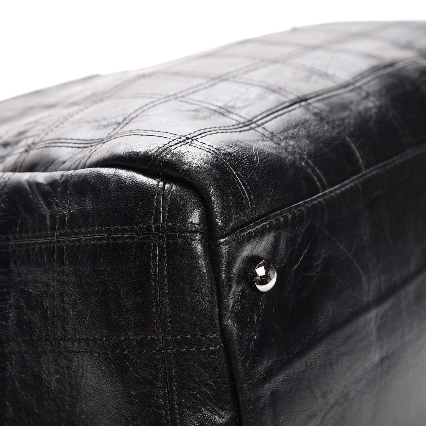 Lambskin Square Stitched Lax Accordion Shoulder Bag Black