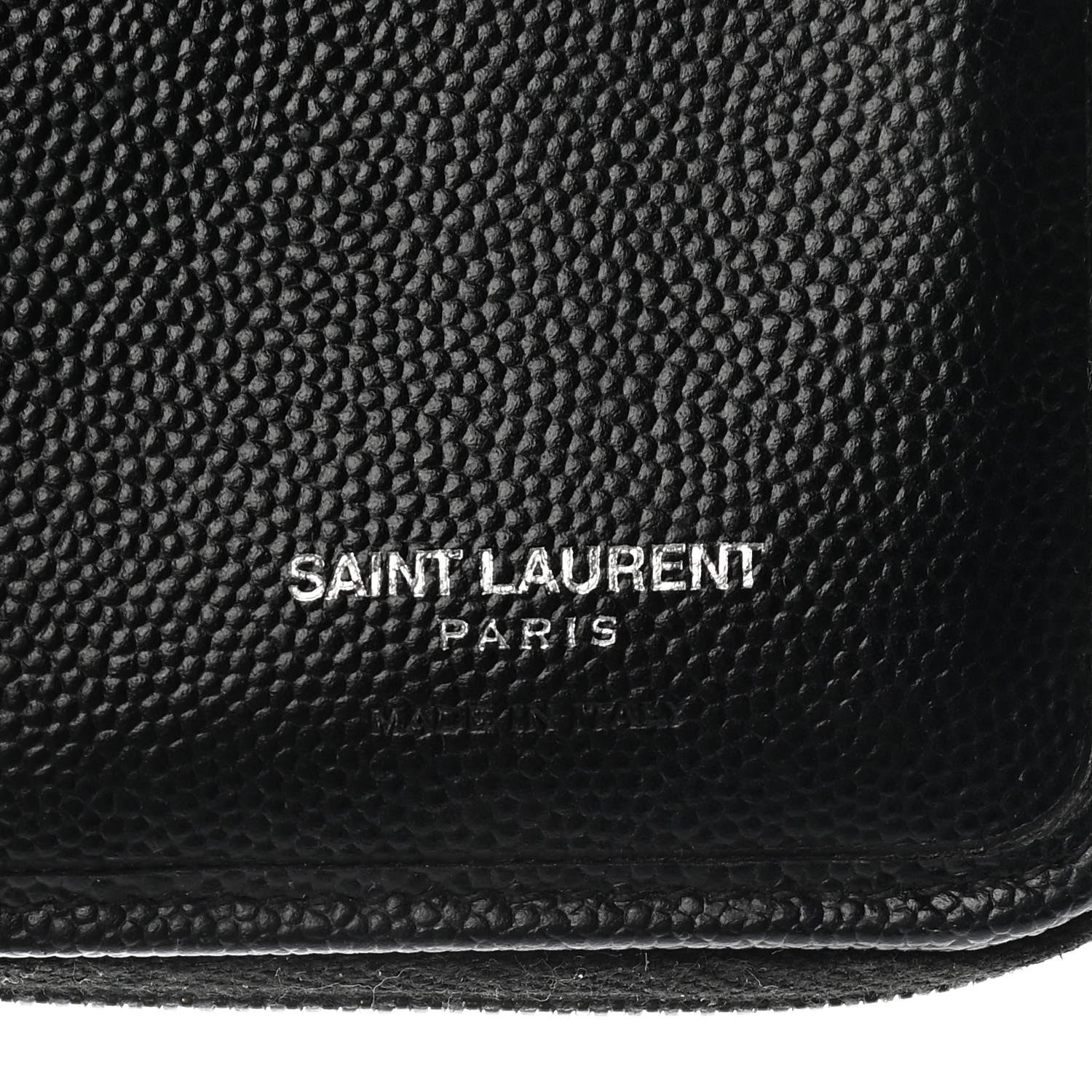 Saint Laurent Grain De Poudre Matelasse Chevron Monogram Monochrome Compact Zip Around Wallet Black 7 of 11