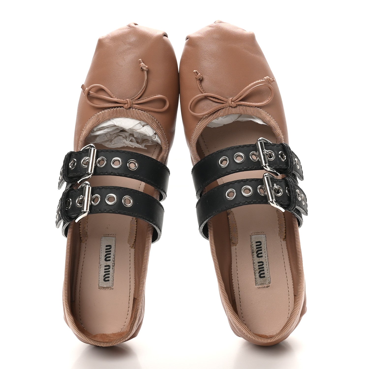 Miu Miu Nappa Double Buckle Ballerina Flats 39 Cammeo Black 2 of 8