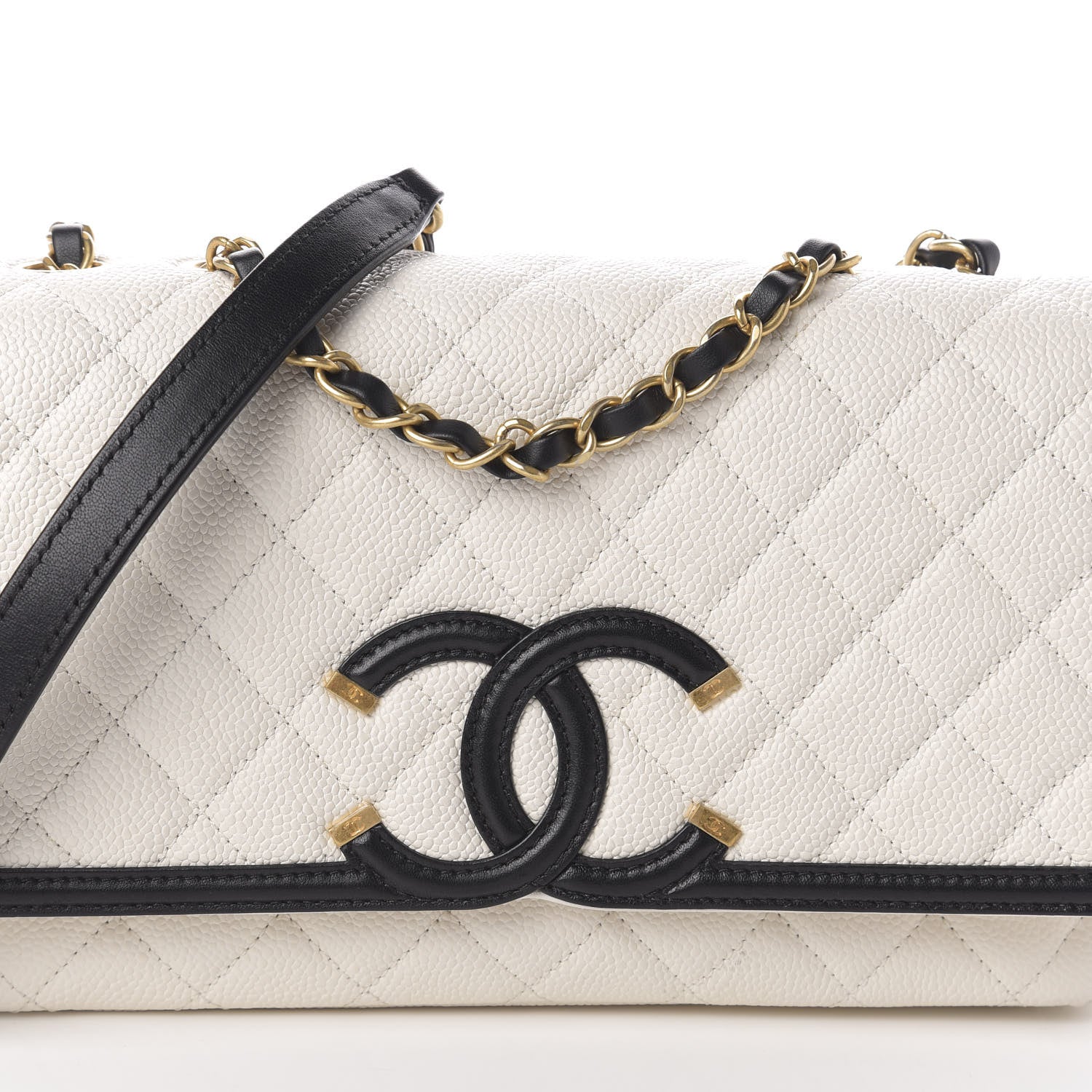 Chanel Caviar Quilted Small CC Filigree Flap White Black 8 of 10