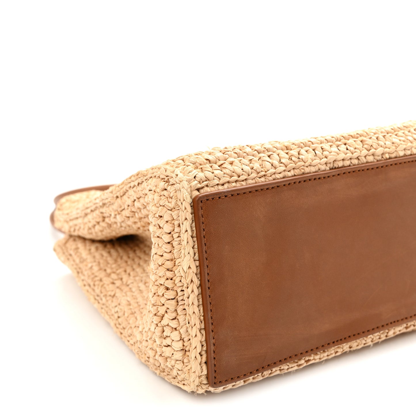 Raffia Calfskin Panier Rectangle Tote Naturel Brick