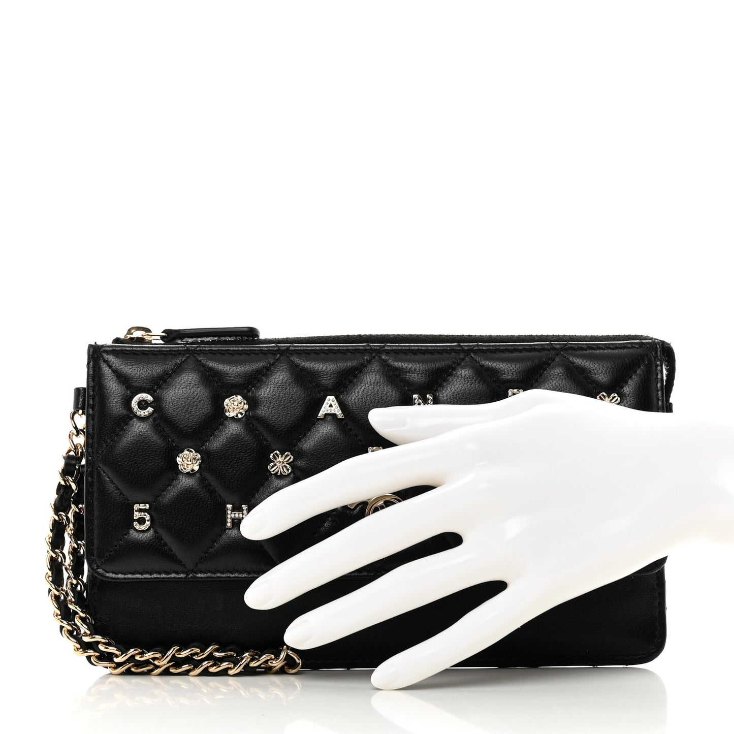 Lambskin Quilted All About Chanel Charm Wristlet Wallet Black