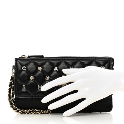 Chanel Lambskin Quilted All About Chanel Charm Wristlet Wallet Black 2 of 8