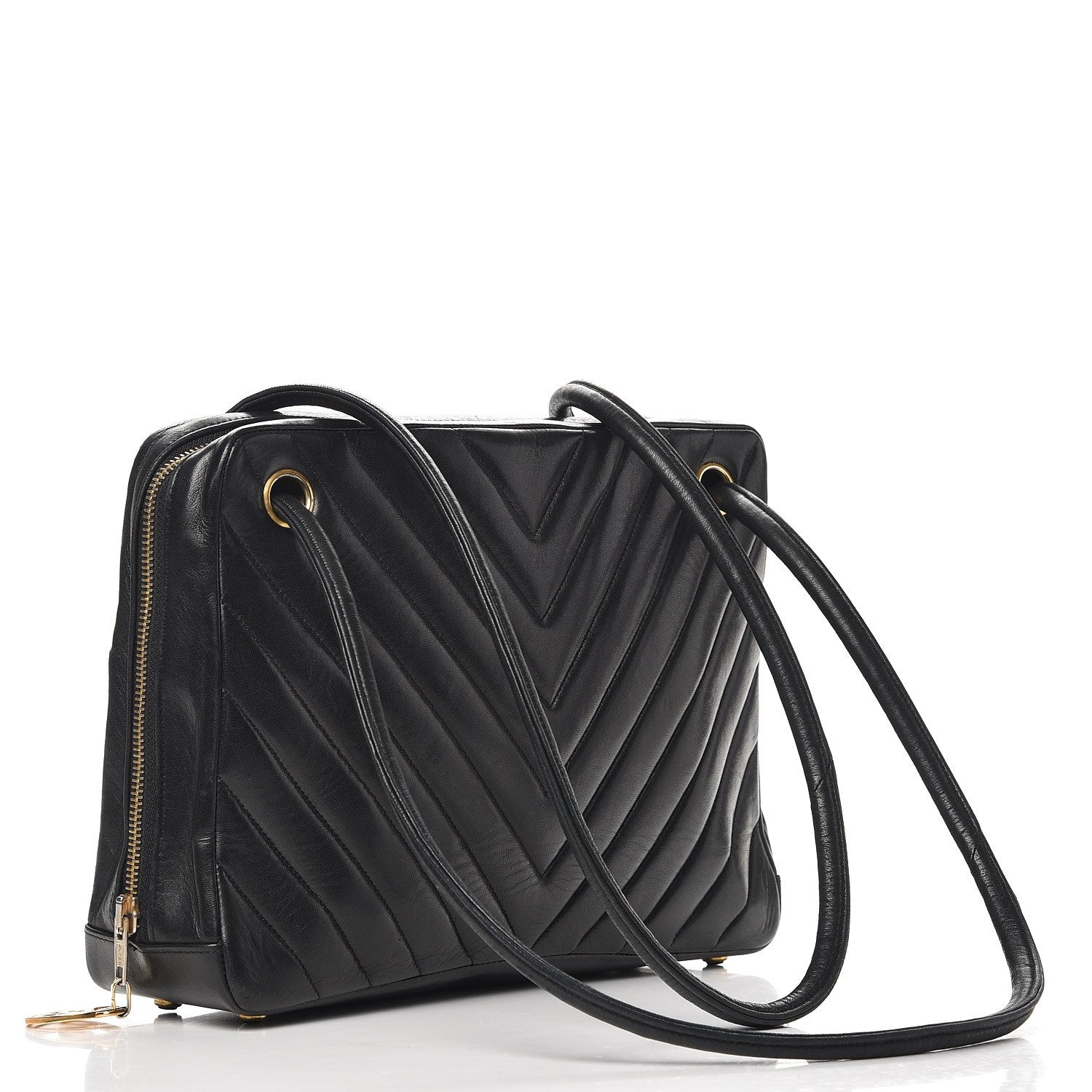 Chanel Lambskin Chevron Quilted Shoulder Bag Black 3 of 10
