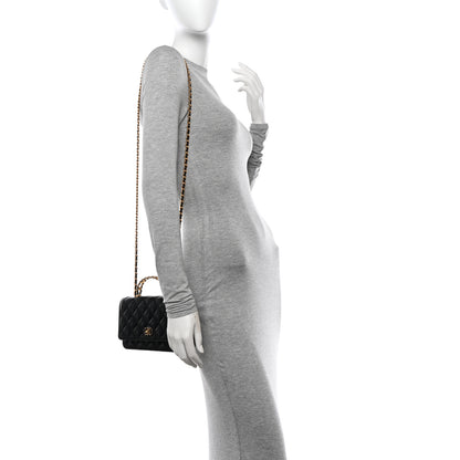 Chanel Shiny Calfskin Quilted Metal Top Handle Wallet On Chain WOC Black 2 of 12