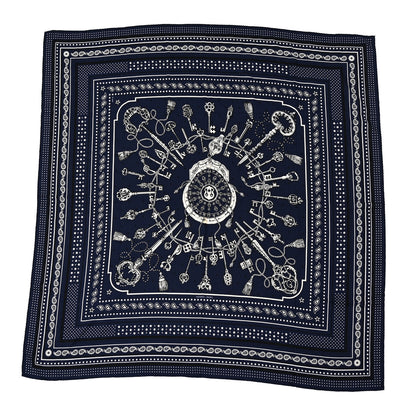 Hermes Cashmere Silk Les Cles Bandana Shawl 140 Marine Black White 1 of 6