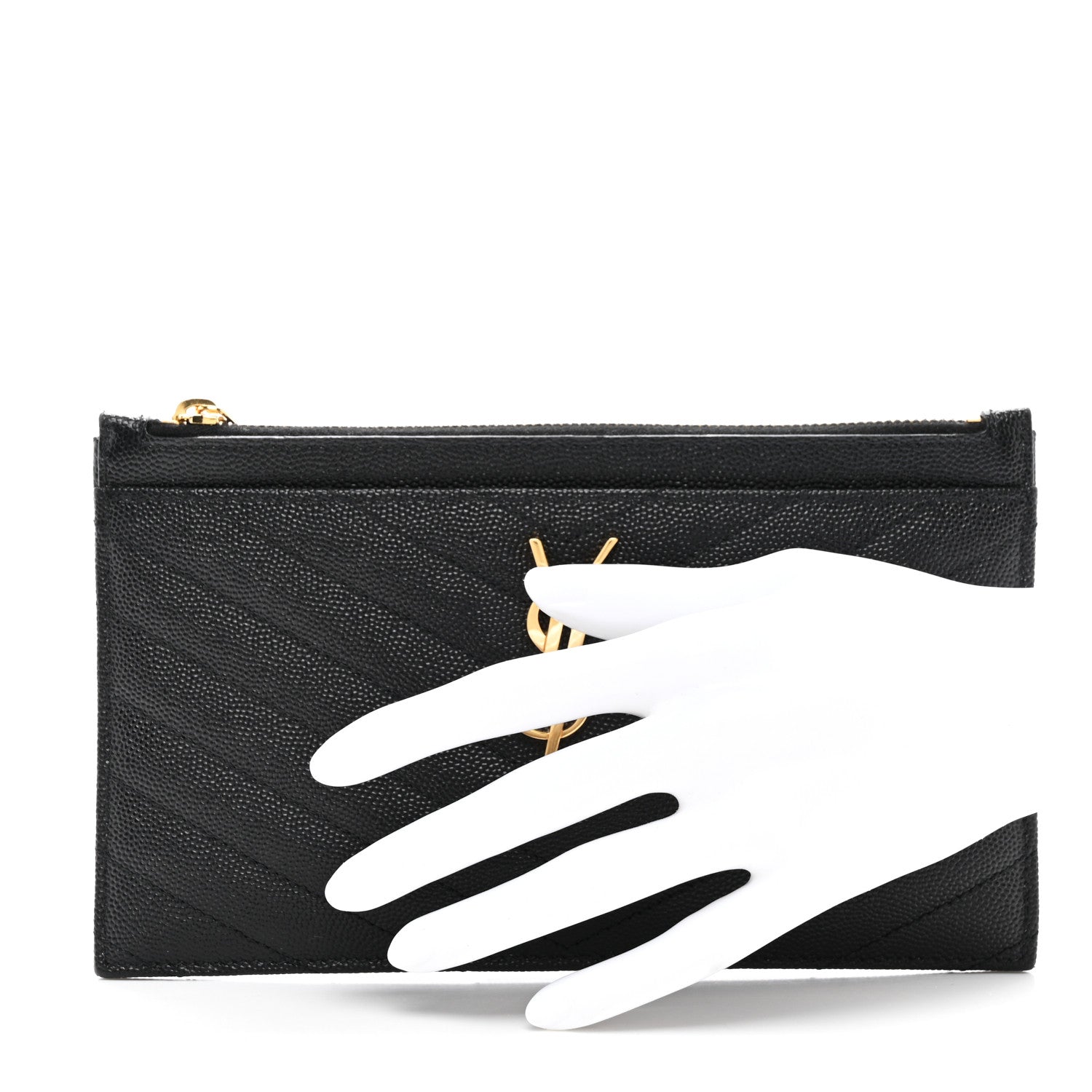 Saint Laurent Grain De Poudre Chevron Monogram Bill Pouch Black 2 of 8