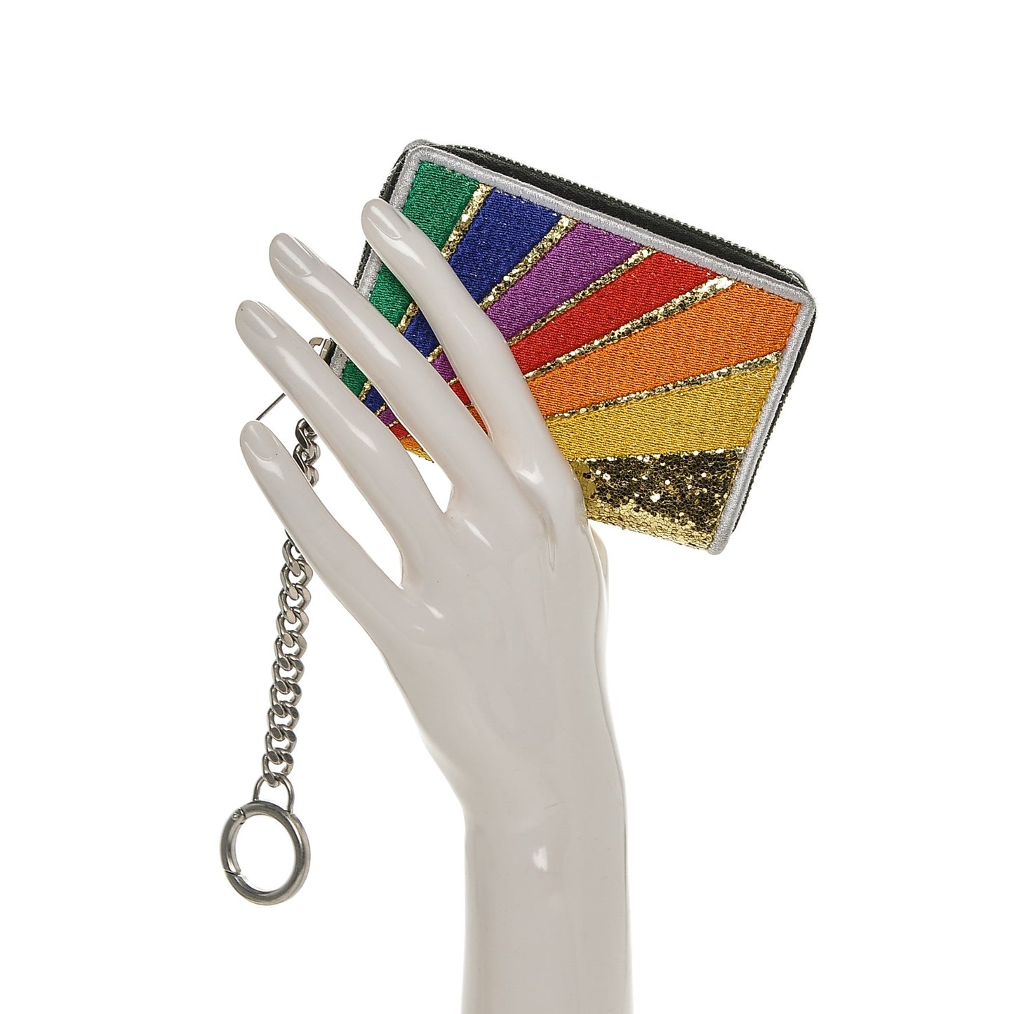 Calfskin Sequin Paris Rainbow Key Ring Coin Pouch Multicolor