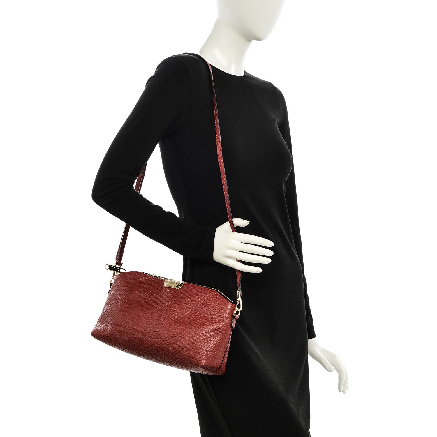 Burberry Signature Grain Calfskin Check Embossed Small Chichester Crossbody Clutch Bag Red 2 of 8