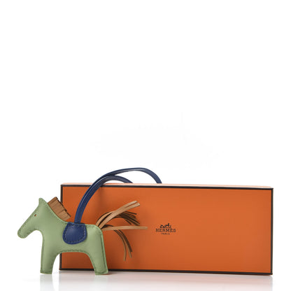 Hermes Milo Lambskin Grigri Rodeo Horse Bag Charm PM Vert Criquet Sesame Bleu de Malte 5 of 5