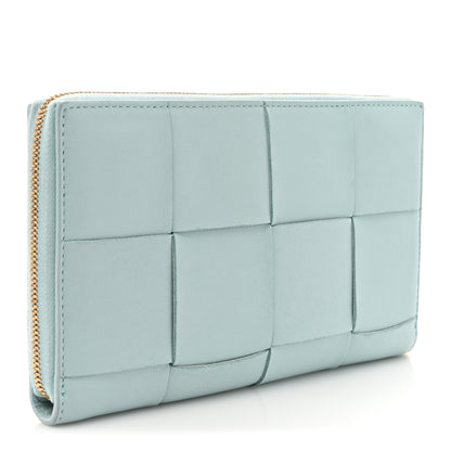 Bottega Veneta Shiny Calfskin Maxi Intreccio Zip Around Wallet Teal Washed 3 of 12