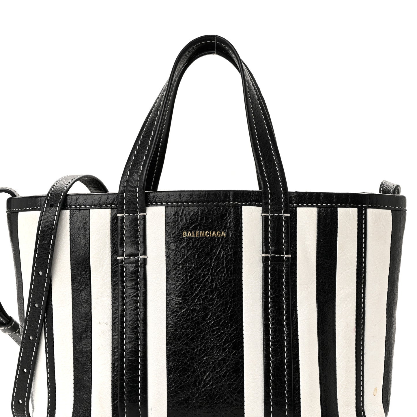 Agneau Arena Striped Patchwork Small Barbes East West Shopper Black White