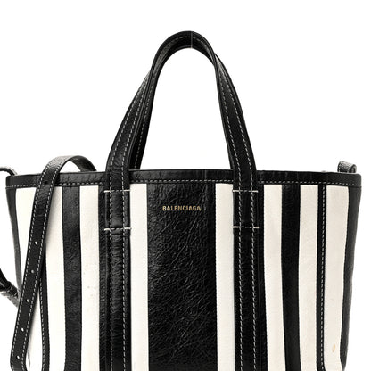 Balenciaga Agneau Arena Striped Patchwork Small Barbes East West Shopper Black White 6 of 9