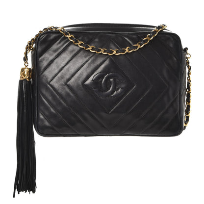 Chanel Lambskin Chevron Quilted Tassel Camera Case Black 1 of 10