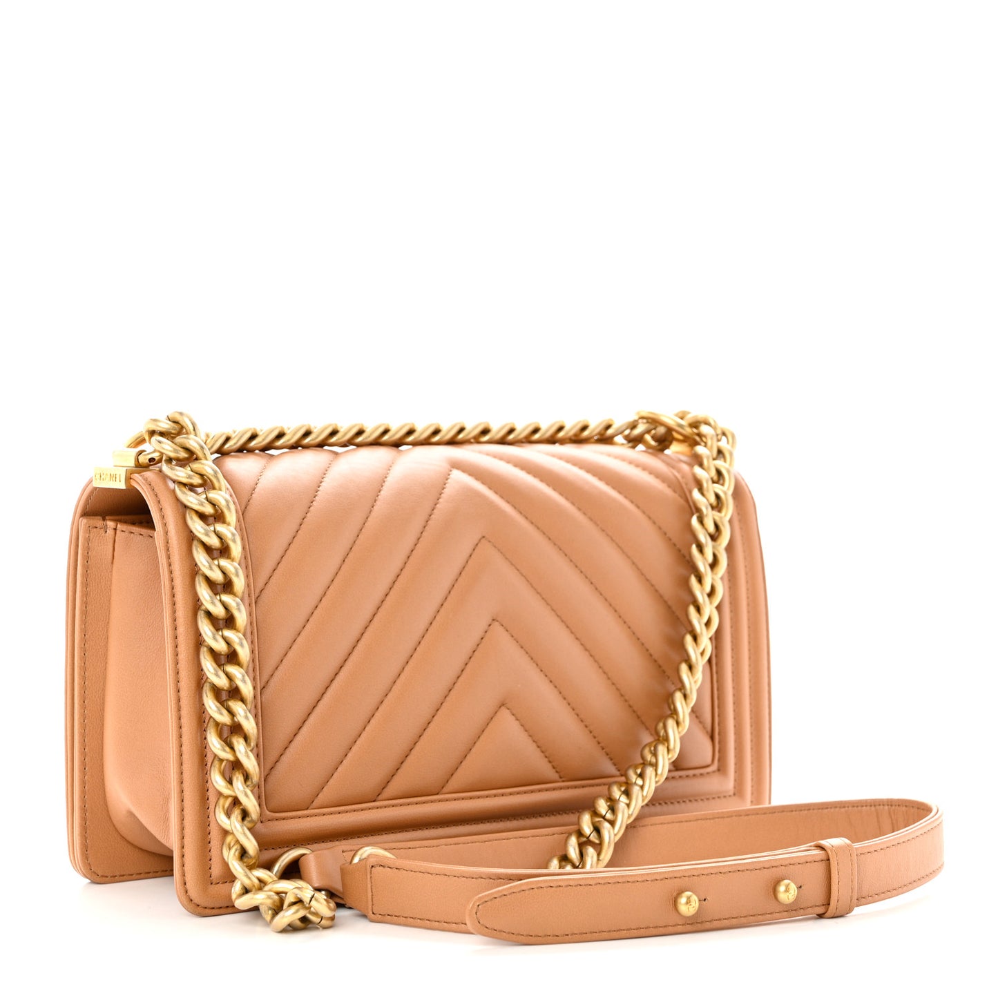 Calfskin Chevron Quilted Medium Boy Flap Beige