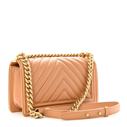 Chanel Calfskin Chevron Quilted Medium Boy Flap Beige 2 of 9