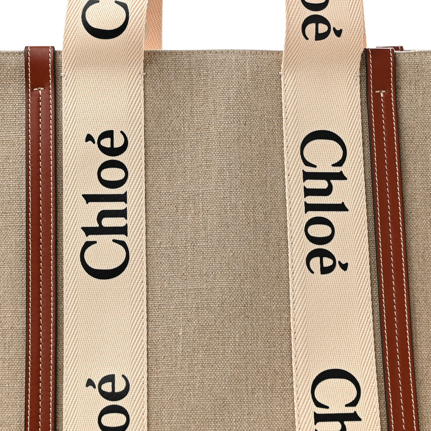 Chloe Linen Calfskin Large Woody Ribbon Tote White Brown 8 of 12