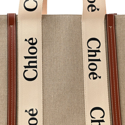 Chloe Linen Calfskin Large Woody Ribbon Tote White Brown 8 of 12