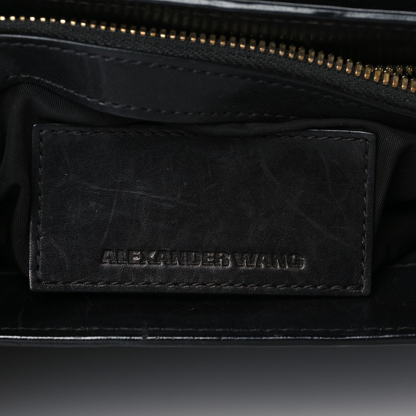 Calfskin Crocodile Embossed Small Lia Sling Black Pale Gold Hardware