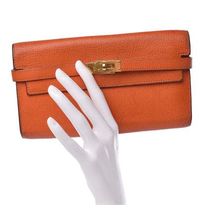 Hermes Chevre Mysore Kelly Longue Wallet Orange 2 of 22