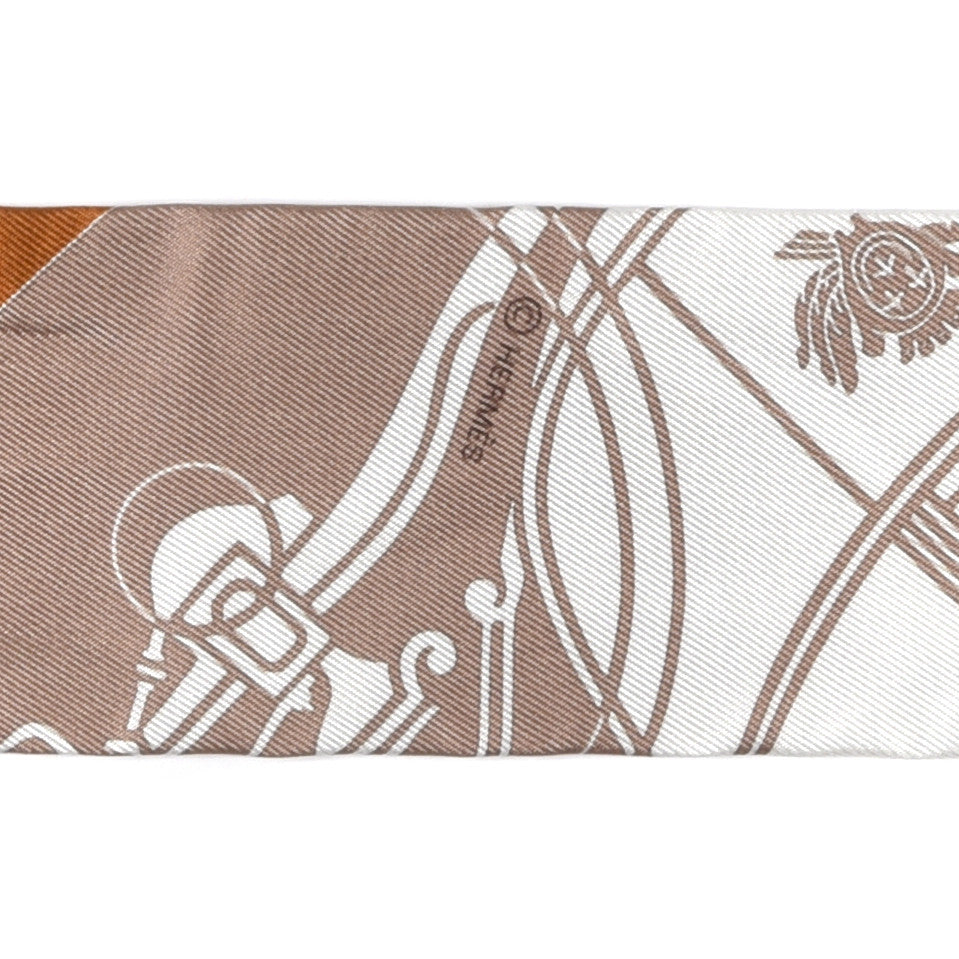 Hermes Silk Ex-Libris Twilly Beige White Caramel 3 of 4