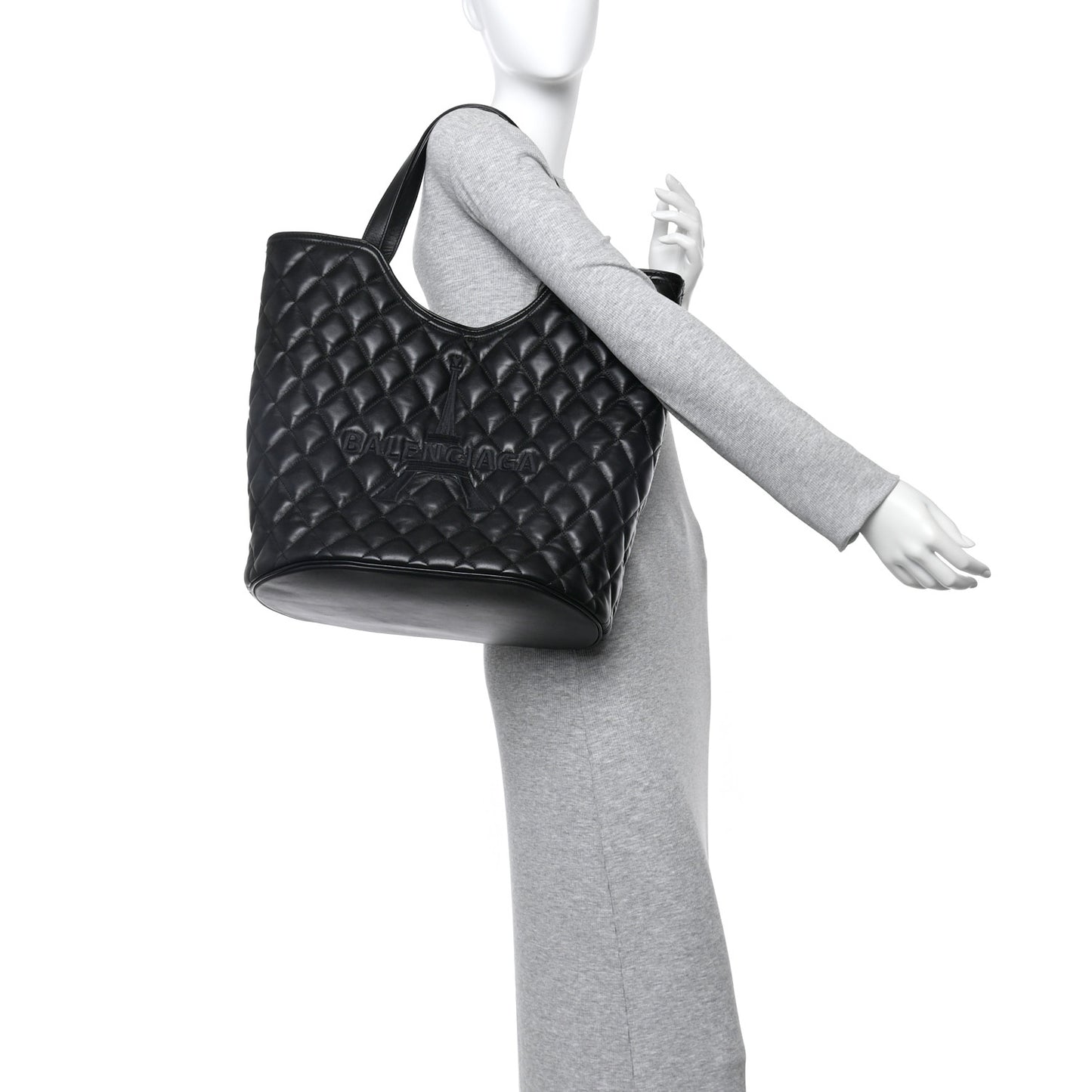 Calfskin Quilted Paris Shopper Tote Black