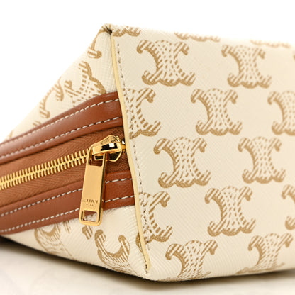 Celine Lambskin Triomphe Canvas Clutch With Chain White Tan 9 of 11