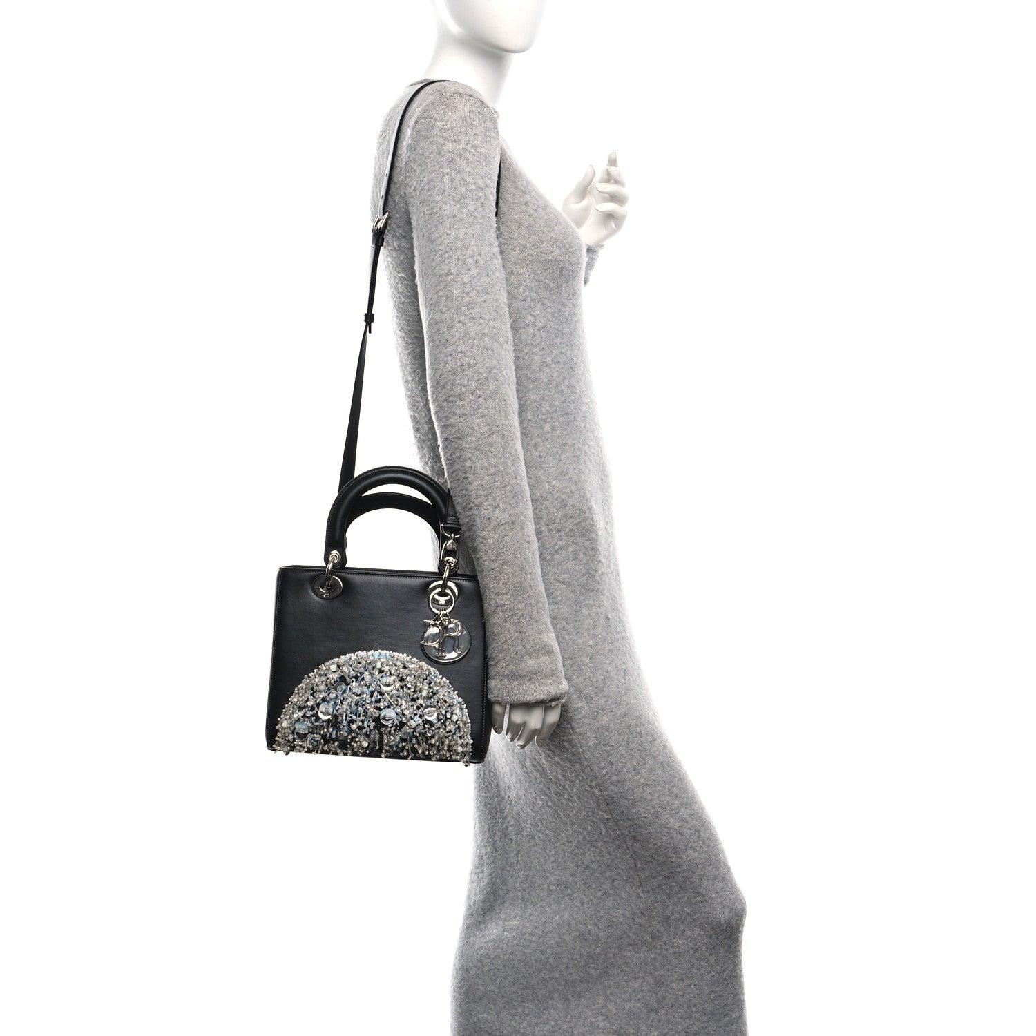 Christian Dior X WANG YUANG Calfskin Bead Embroidered Glow in the Dark Medium Lady Dior Art Black Multicolor 2 of 10