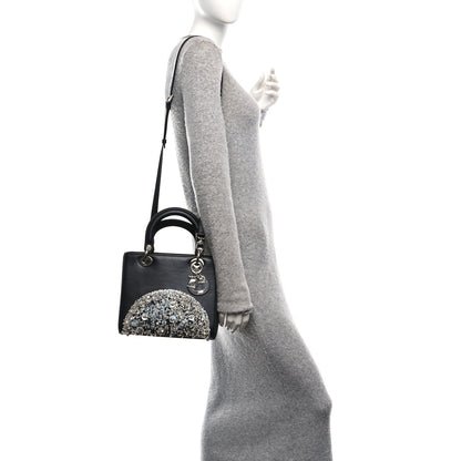 Christian Dior X WANG YUANG Calfskin Bead Embroidered Glow in the Dark Medium Lady Dior Art Black Multicolor 2 of 10