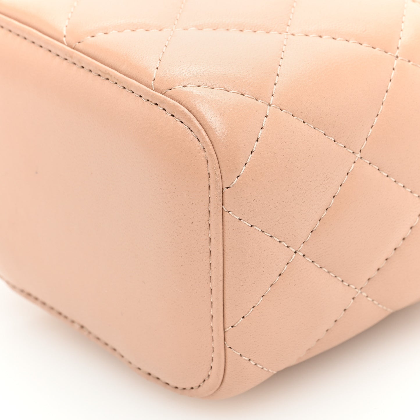 Lambskin Quilted Top Handle Mini Vanity Case With Chain Beige