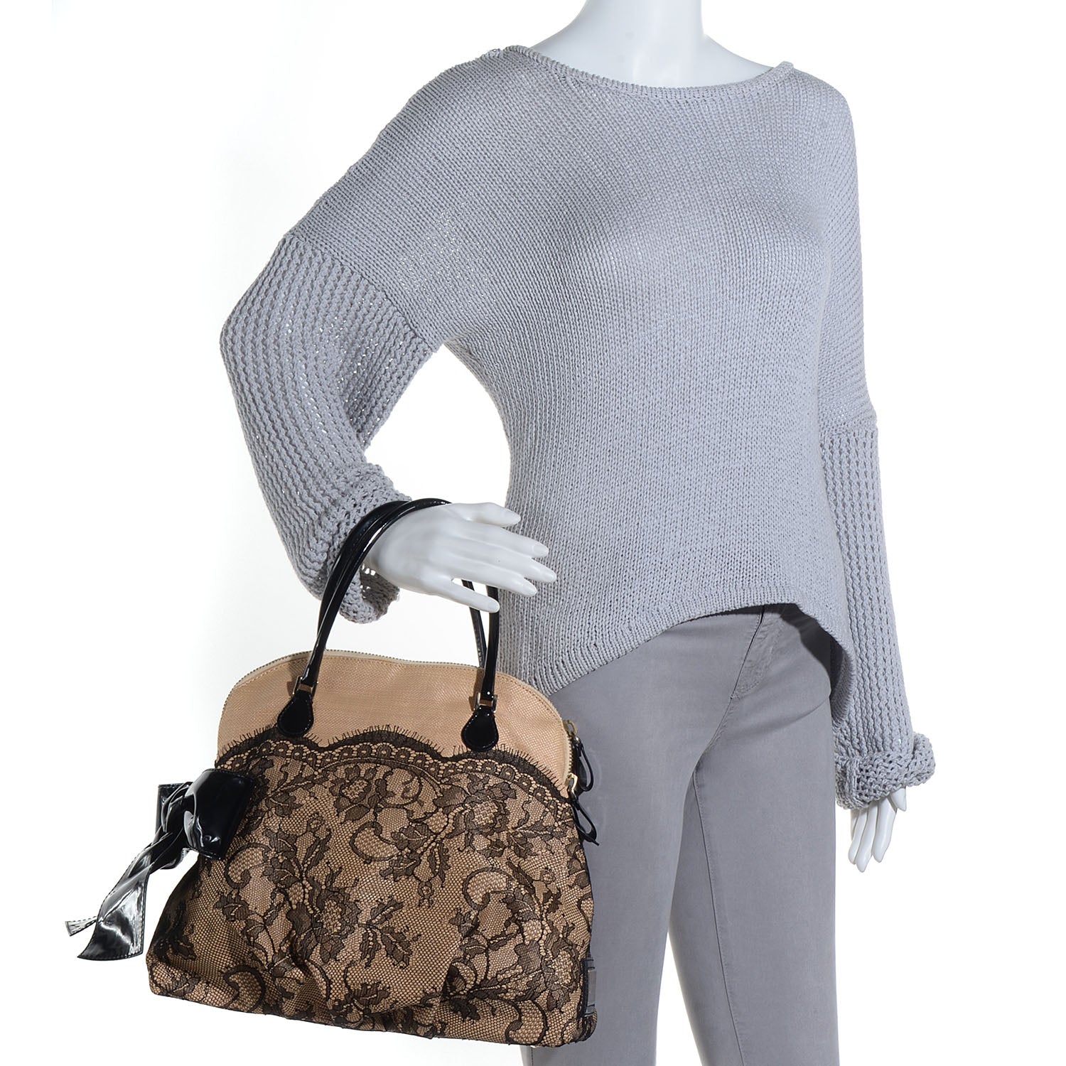 Valentino Garavani Straw Lace Bow Dome Tote Black 2 of 9