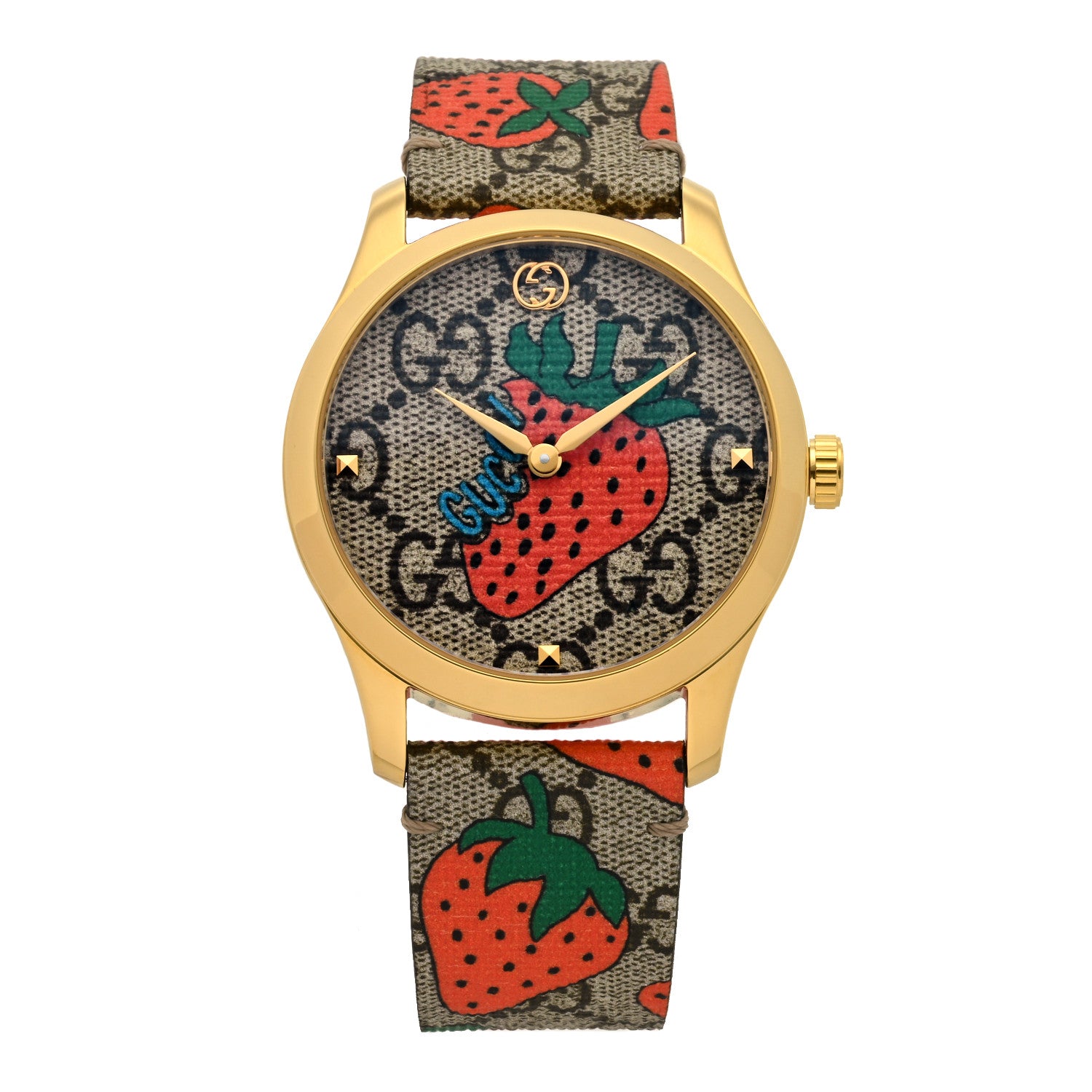 Gucci Stainless Steel Canvas 38mm G-Timeless GG Supreme Strawberry Quartz Watch Brown 1 of 4