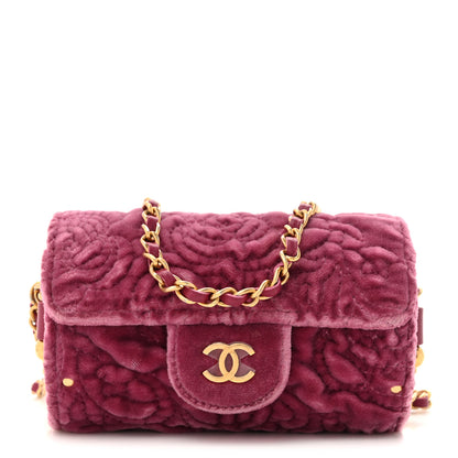 Chanel Velvet Camellia Embossed Jewel Belt Card Holder With Chain Pink 1 of 11