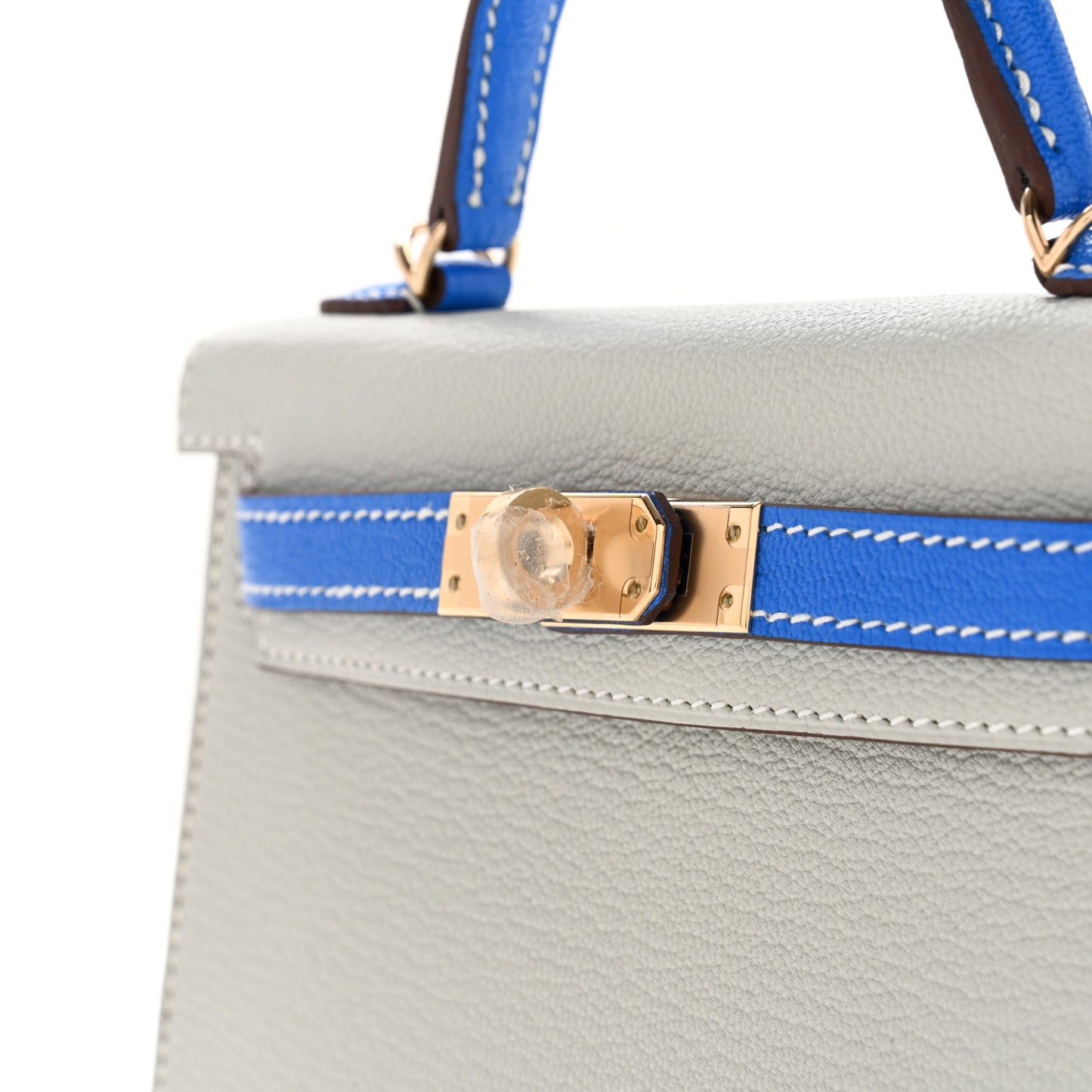 Chevre Mysore Horseshoe Mini Kelly Sellier 20 Gris Perle Bleu Hydra