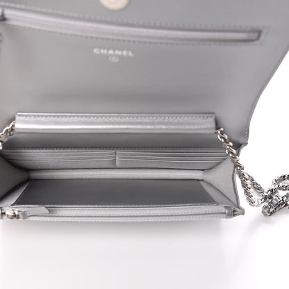 Chanel Metallic Lambskin Camellia Crystal Wallet on Chain WOC Silver 5 of 14