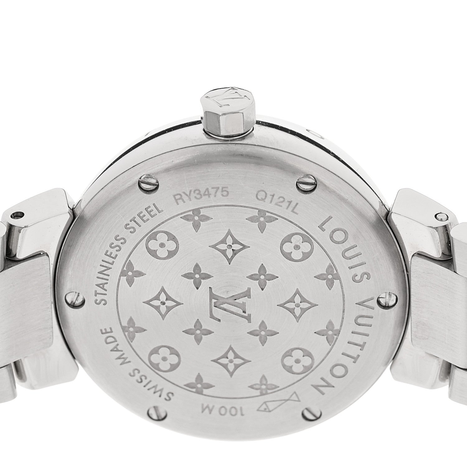 Louis Vuitton Stainless Steel Diamond 28mm Tambour Forever Pom Quartz Watch Red 4 of 8