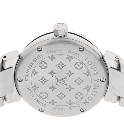 Louis Vuitton Stainless Steel Diamond 28mm Tambour Forever Pom Quartz Watch Red 4 of 8