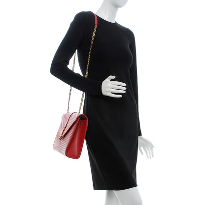 Saint Laurent Grain De Poudre Matelasse Chevron Large Monogram Satchel Lipstick Red 2 of 12