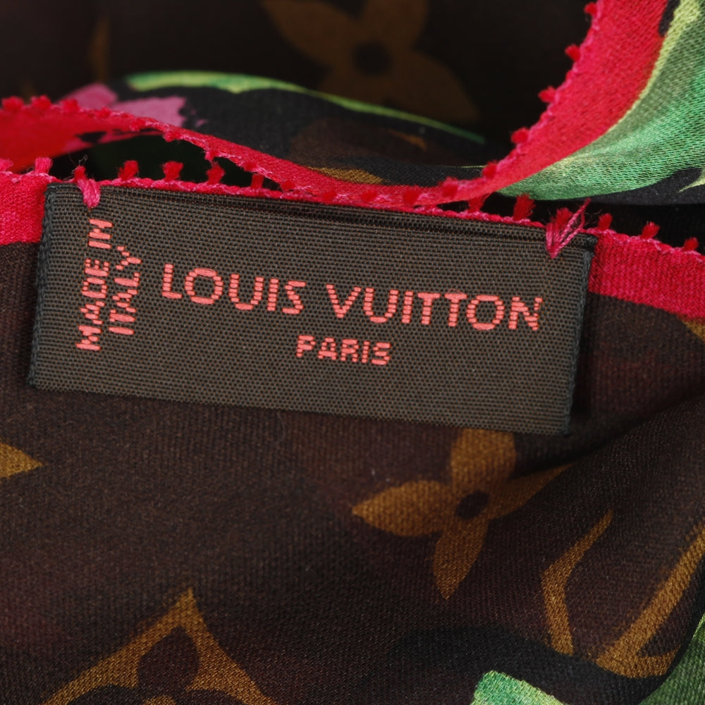 Silk Monogram Roses Scarf Marron