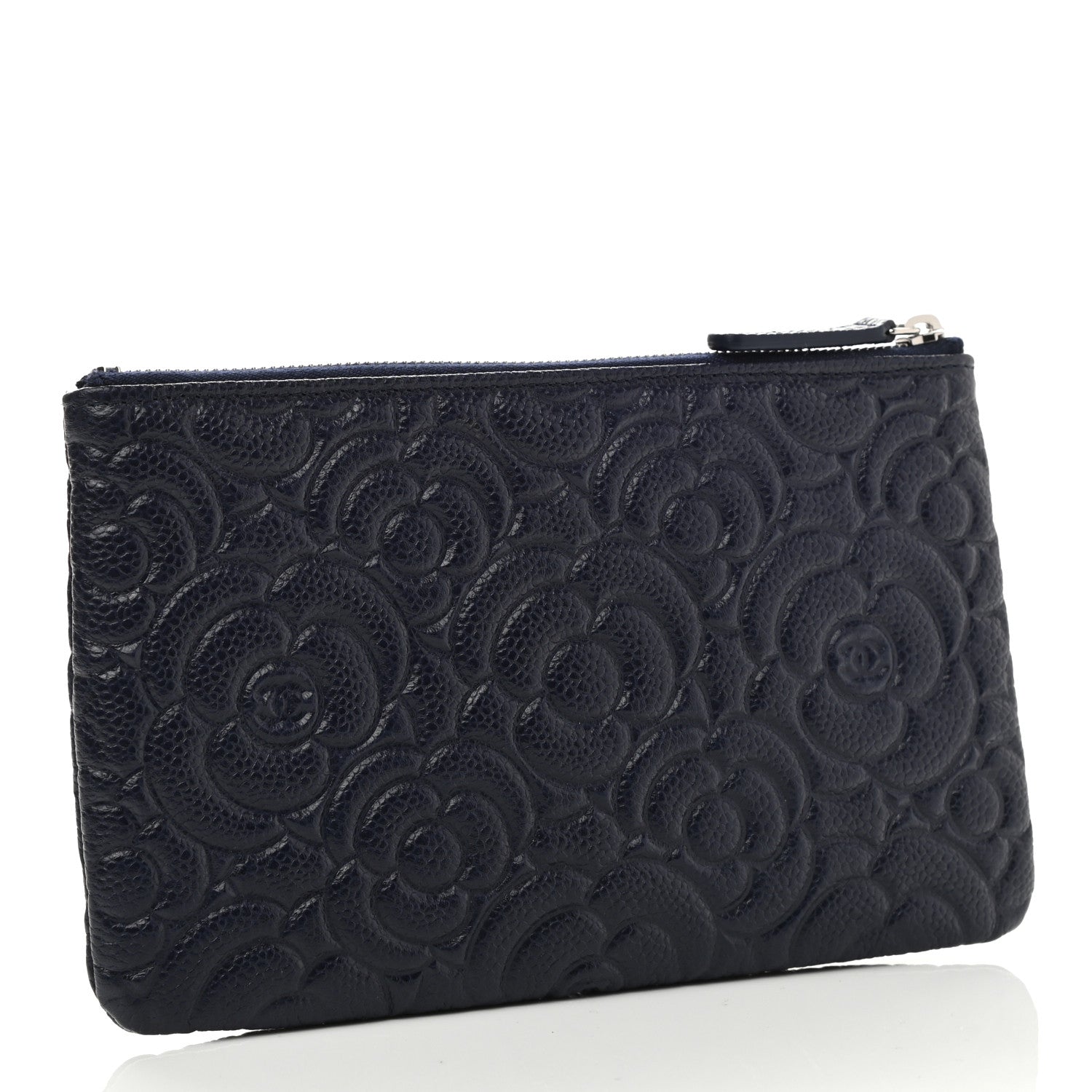 Chanel Caviar Camellia Embossed Cosmetic Pouch Navy 2 of 7