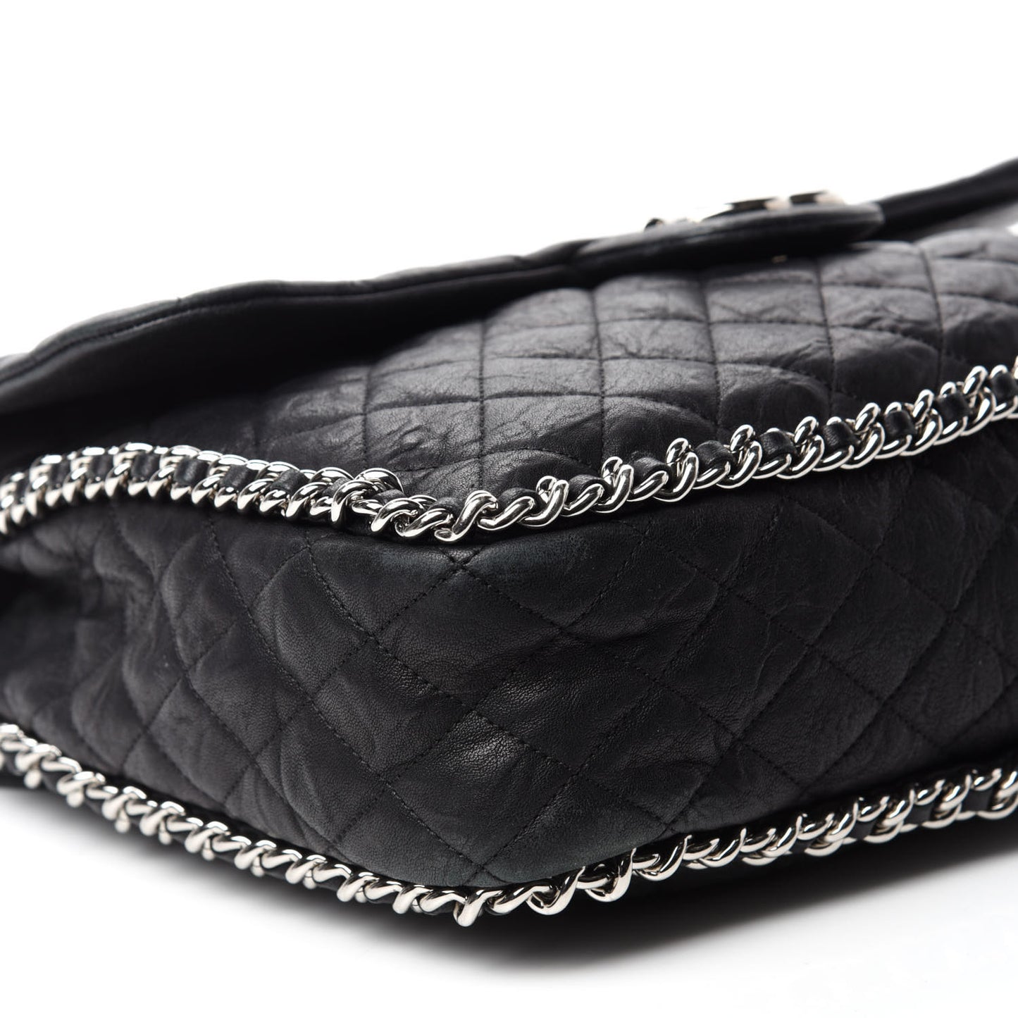 Washed Lambskin Quilted Maxi Chain Around Flap Black