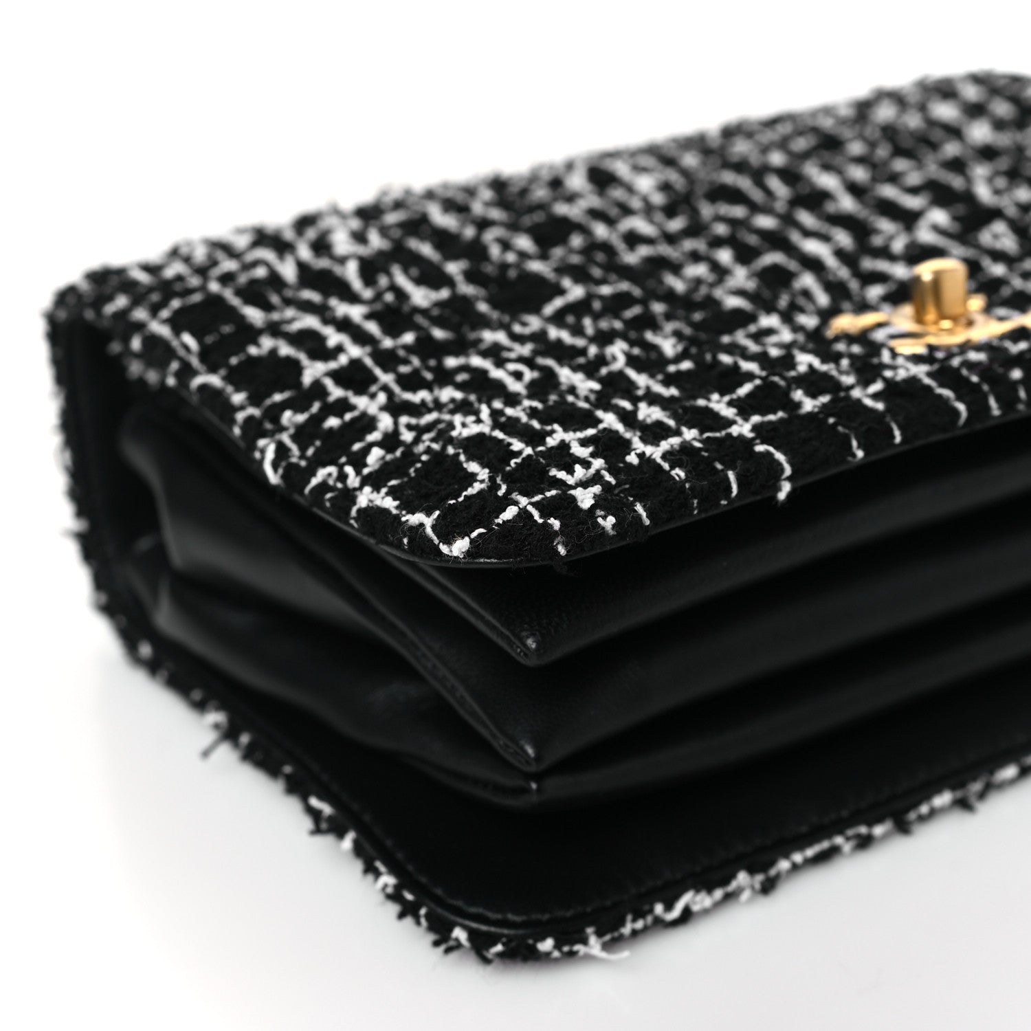 Chanel Tweed Lambskin Quilted Top Handle Flap Black White 9 of 10
