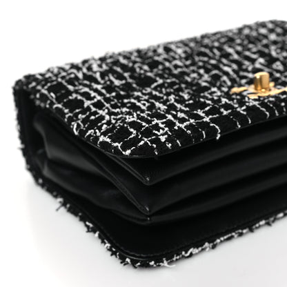 Chanel Tweed Lambskin Quilted Top Handle Flap Black White 9 of 10