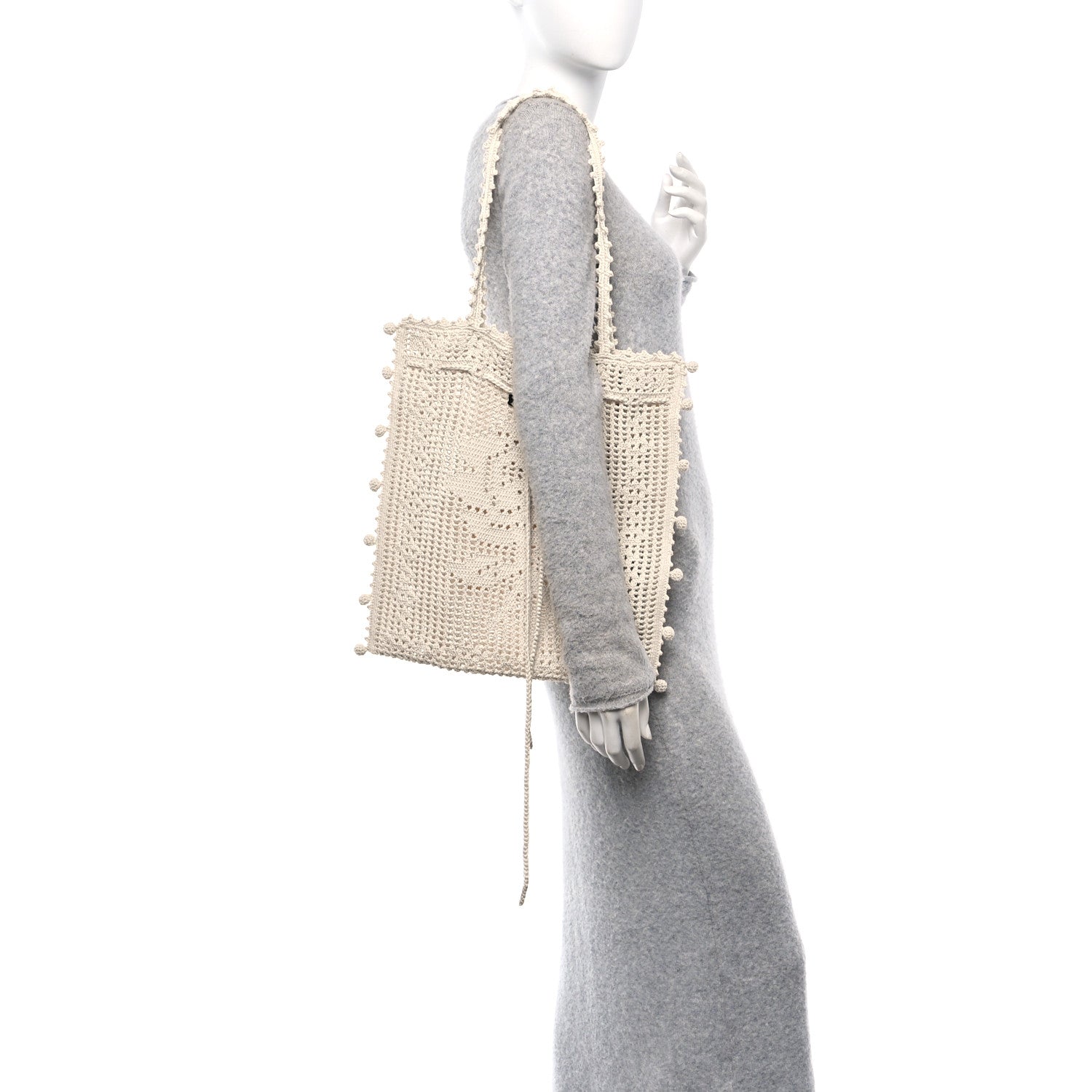 花 Miu Miu Miu Cotton Crochet Floral Motif Tote Bag Chalk White 1695518