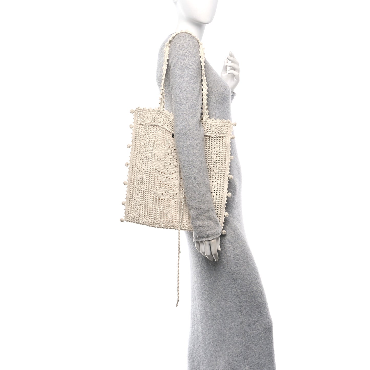 Cotton Crochet Floral Motif Tote Bag Chalk White