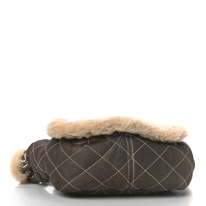 Chanel Shearling Suede Quilted Small Fur Flap Metallic Bronze 3 of 8