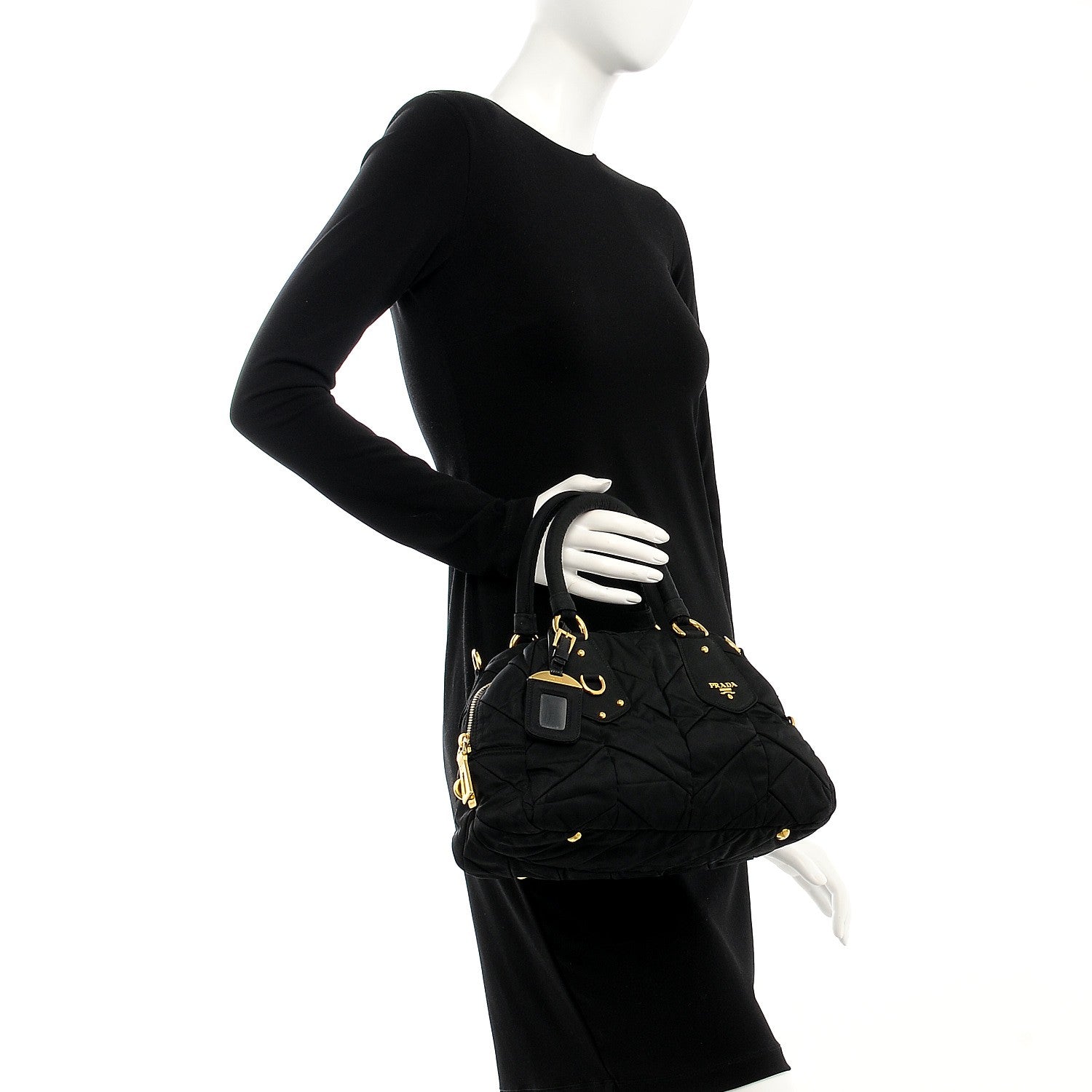 Prada Nylon Chevron Quilted Dome Satchel Black 2 of 12