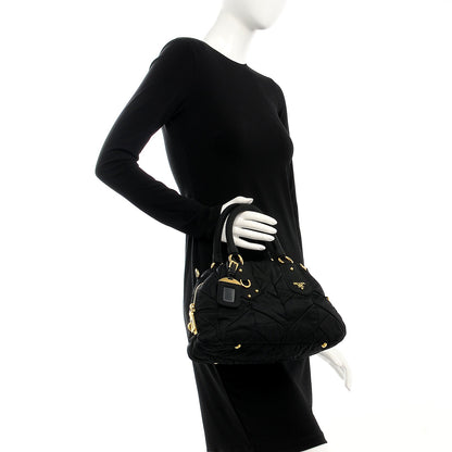Prada Nylon Chevron Quilted Dome Satchel Black 2 of 12