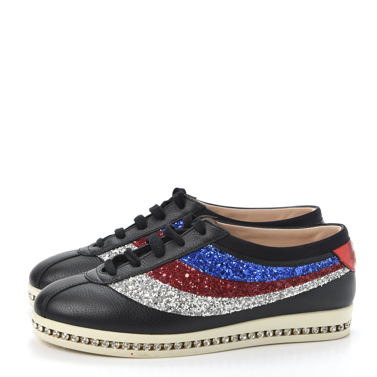 Calfskin Glitter Crystal Womens Sylvie Web Falacer Sneakers 35.5 Black